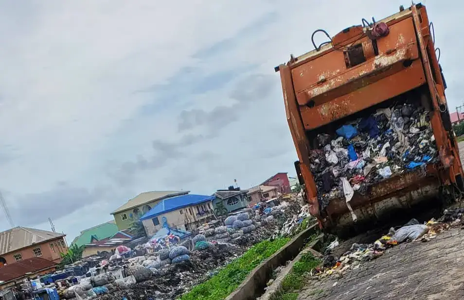 Abandoned waste truck in Peter Street Ajegunle Lagos Nigeria.